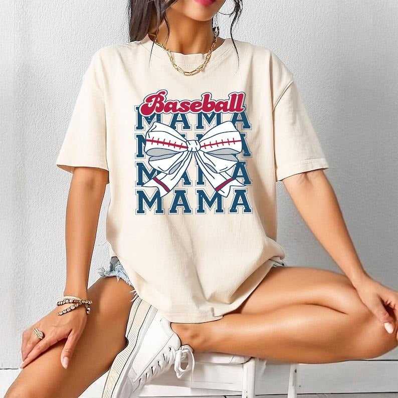 Baseball Mama Shirt, Baseball Coquette Bow T-shirt, Retro Baseball Mama Tee, Coquette Bow Sports Shirt, Baseball Mom...
