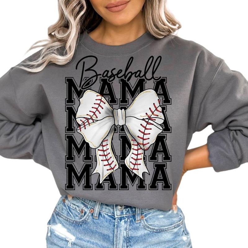 Baseball Mama Shirt, Coquette Bow Tee, Baseball Bow Sweatshirt, Baseball Mom Hoodie, Retro Baseball Game Day Tshirt,...