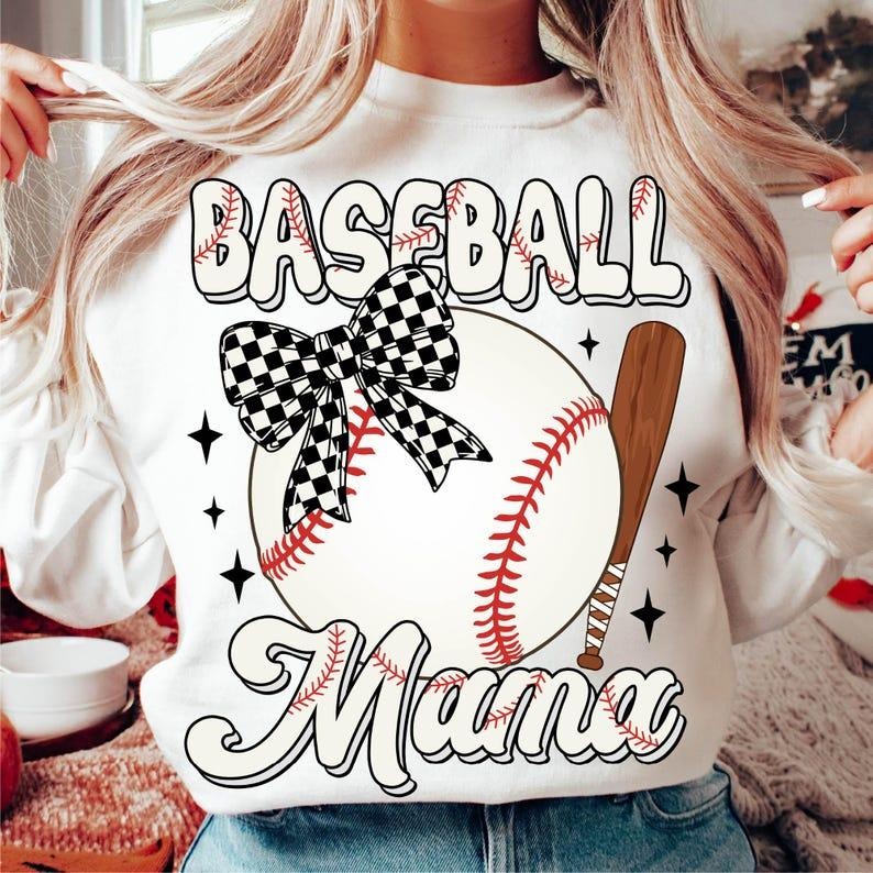 Baseball Mama Sweatshirt Baseball Coquette Bow Baseball Mom Retro Baseball Game Day Sports Shirt Hoodie | PrintMintTees.com