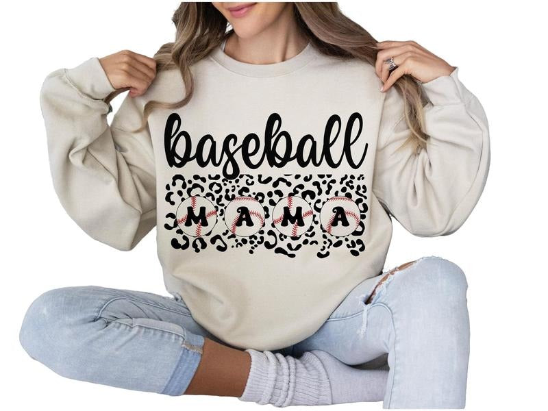 Baseball Mama Sweatshirt, Leopard Baseball Mama, Mama Sweater, Mama Baseball Shirt Gift, Mom Sweatshirt, Mother's Day...