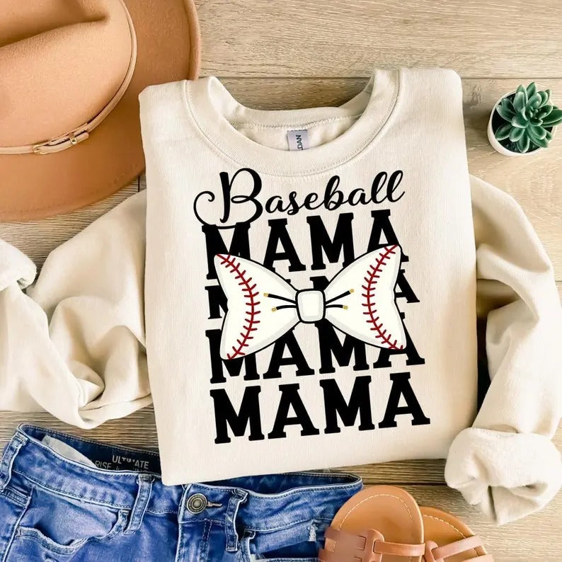 Baseball Mama , Coquette Bow , Baseball Bow , Baseball Mom , Retro Baseball , Game Day , Sports Sweatshirt Shirt Hoodie