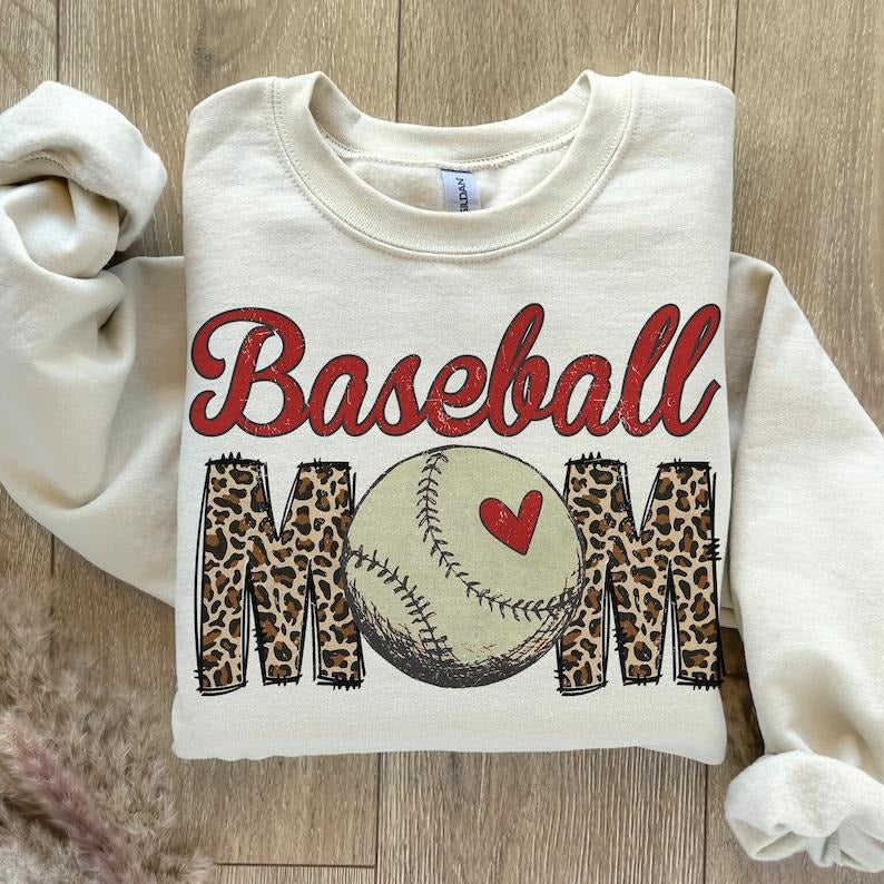Baseball Mom Mama , Baseball Shirt , Leopard Print Sweatshirt Crewneck Classic Hoodie | PrintMintTees.com