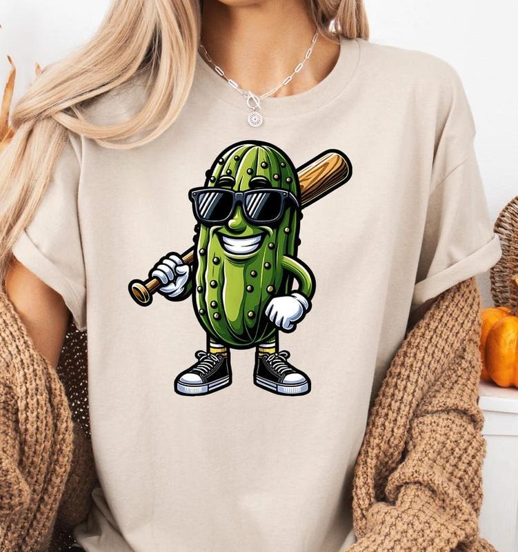 Baseball Pickle Tshirt, Sports Funny Baseball Shirt, Pickle Playing Baseball Trendy T-Shirt for Sports and Baseball...