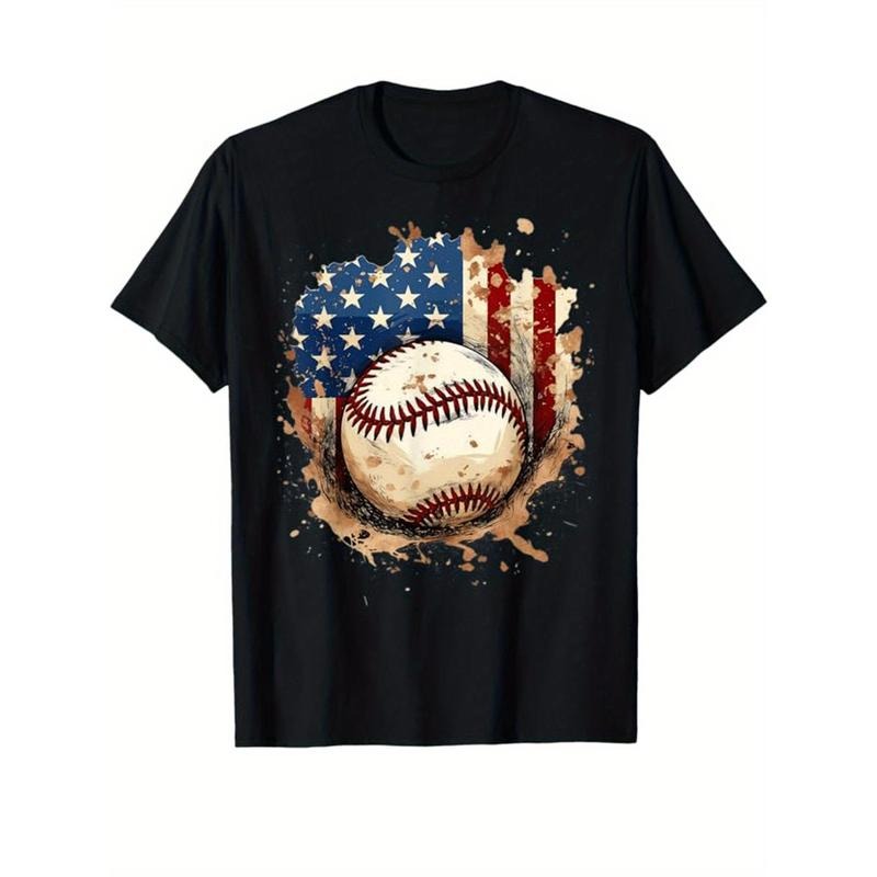 Baseball Printed, Men's Cotton Graphic T-shirt, Casual Short Sleeve Crew Neck Gamer T-shirt, Men's Tee For Outdoor made...