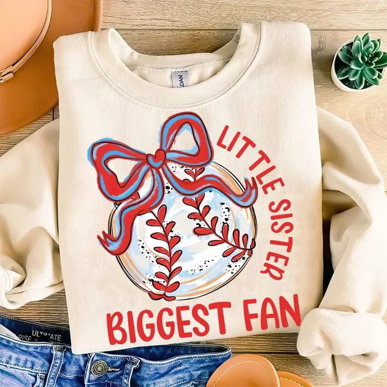 Baseball Sister Sweatshirt Little Sister Baseball Game Day Baseball Biggest Fan Retro Sports Shirt Hoodie | PrintMintTees.com