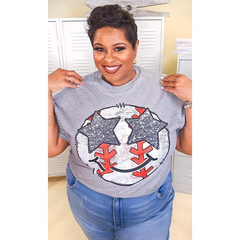 Baseball Star Smiley Graphic T-Shirt Hoodie Sweatshirt | PrintMintTees.com