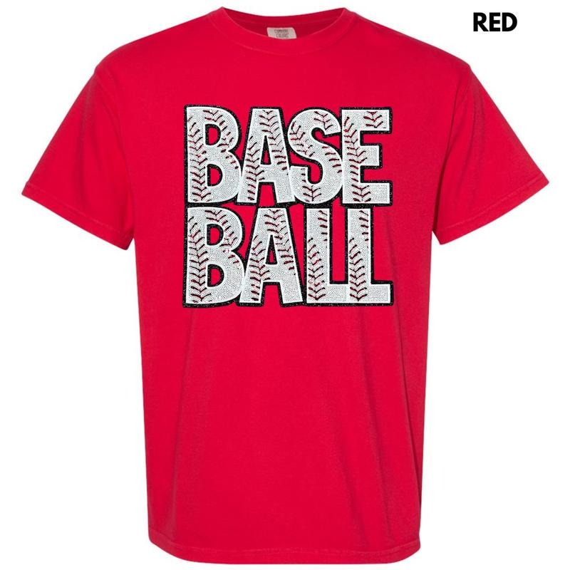Baseball Words Sequin Patch Comfort Colors T-Shirt Hoodie Sweatshirt | PrintMintTees.com