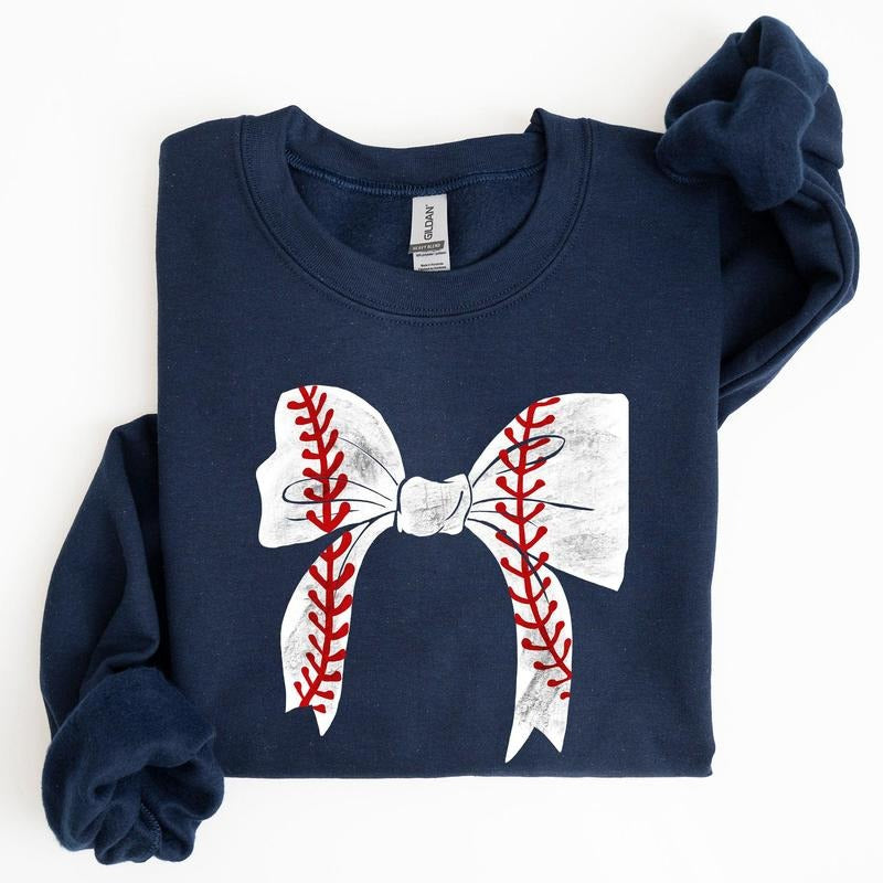 Baseball, Bow, Mom, Mother's Day Sweatshirt, Women's Crew Neck, Crewneck T-Shirts, Hoodie | PrintMintTees.com