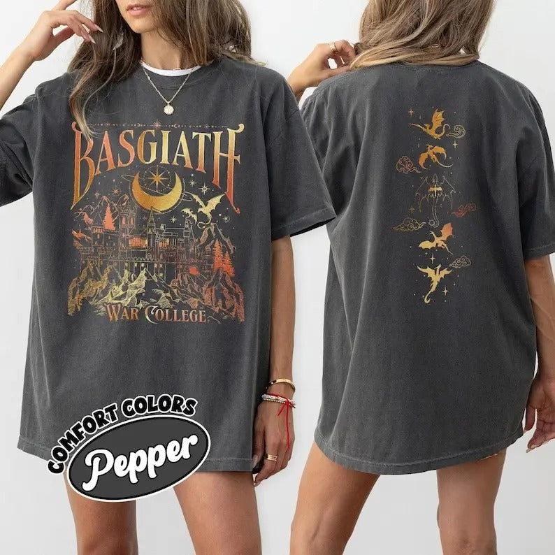 Basgiath War College 2 Sided Comfort Colors Shirt, Vintage Dragon Rider TShirt, Fourth Wing Riders Quadrant,Trendy Book...