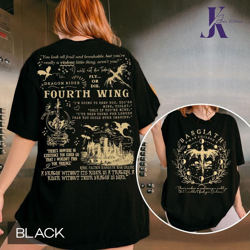Basgiath War College 2-Sided Sweatshirt, Fourth Wing Comfort colors Shirts, The Empyrean Series, Violet Sorrengail...