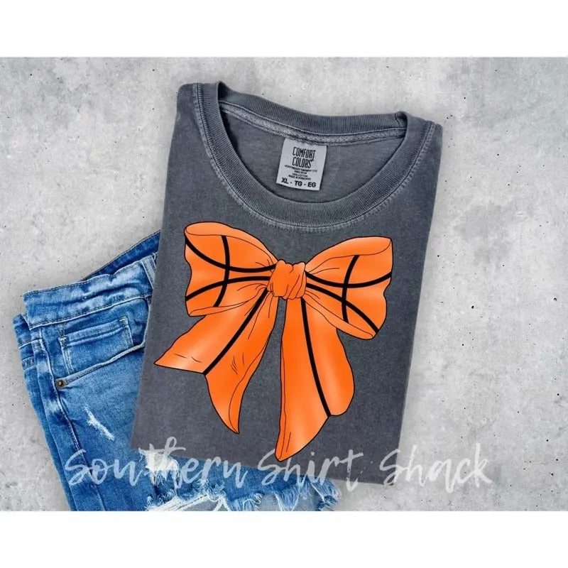 Basketball Bow t shirt |  comfort colors shirt | basketball season t shirt Hoodie Sweatshirt | PrintMintTees.com
