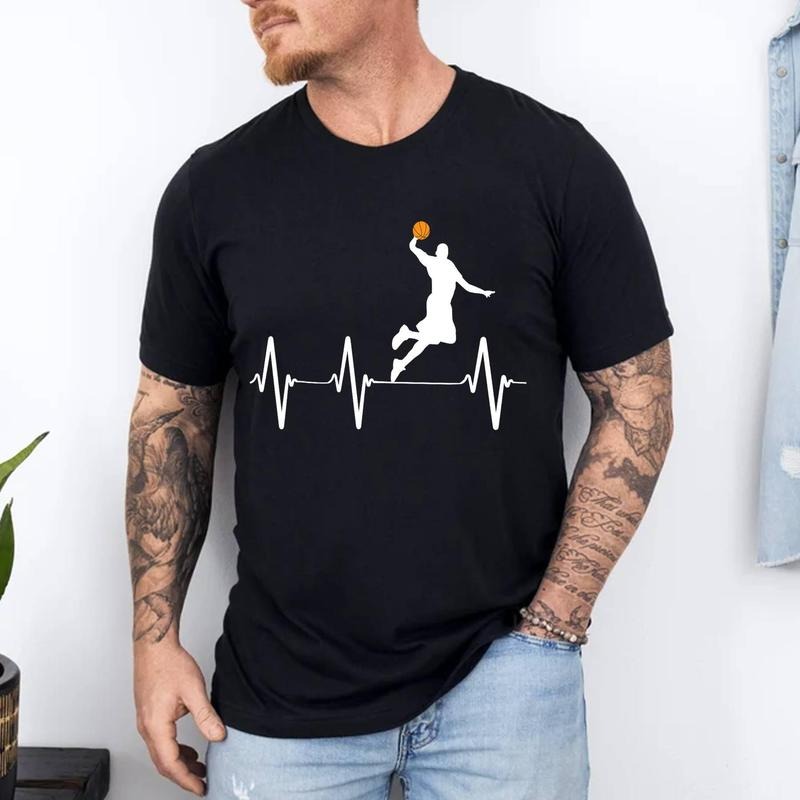 Basketball Heartbeat Shirts Cotton Short Sleeve Size S 3XL Shirt Hoodie Sweatshirt