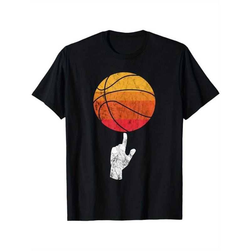 Basketball Printed, Men's Cotton T-shirt, Casual Short Sleeve Round Neck Tee, Soft Comfortable Basketball Players Top,...