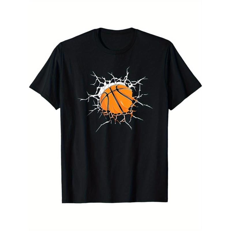 Basketball Printed, Men's Cotton T-shirt, Casual Short Sleeve Round Neck Tee, Soft Comfortable Basketball Players Top,...
