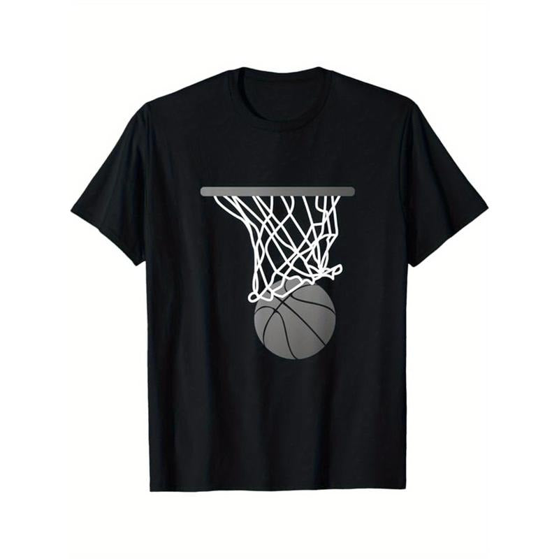 Basketball Printed, Men's Cotton T-shirt, Casual Short Sleeve Round Neck Tee, Soft Comfortable Basketball Players Top,...