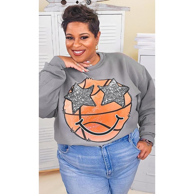 Basketball Star Smiley Graphic Sweatshirt Shirt Hoodie | PrintMintTees.com