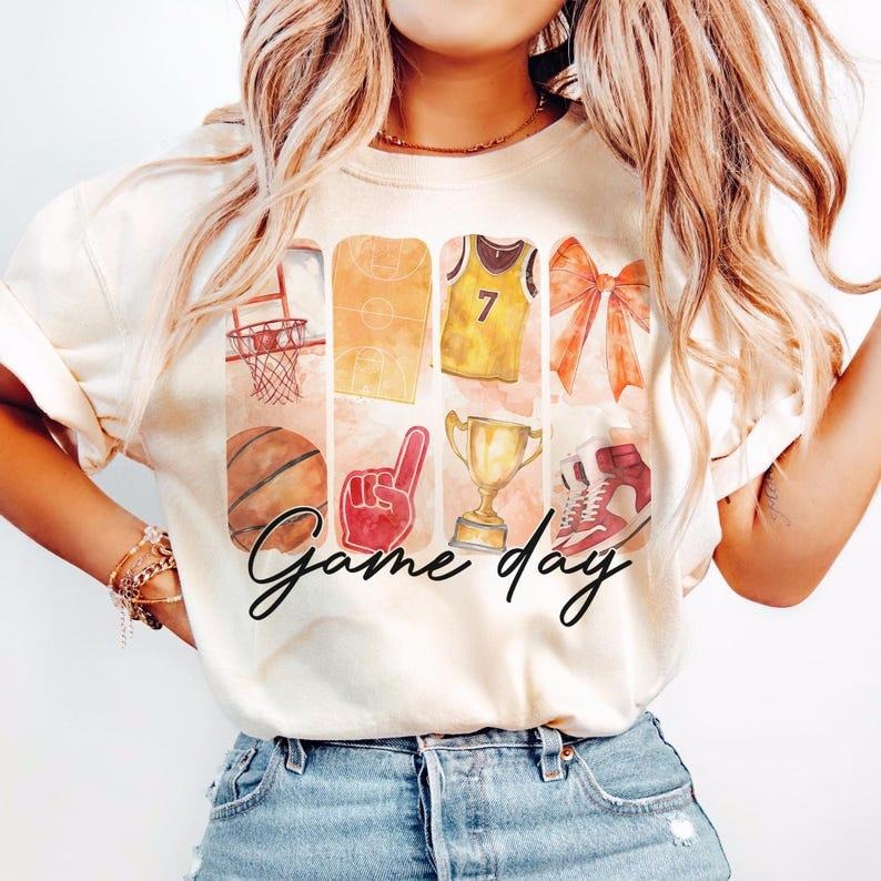 Basketball T-shirt, Game Day Coquette, Bow, Mama, Brushstroke Basketball Hoodie Sweatshirt | PrintMintTees.com