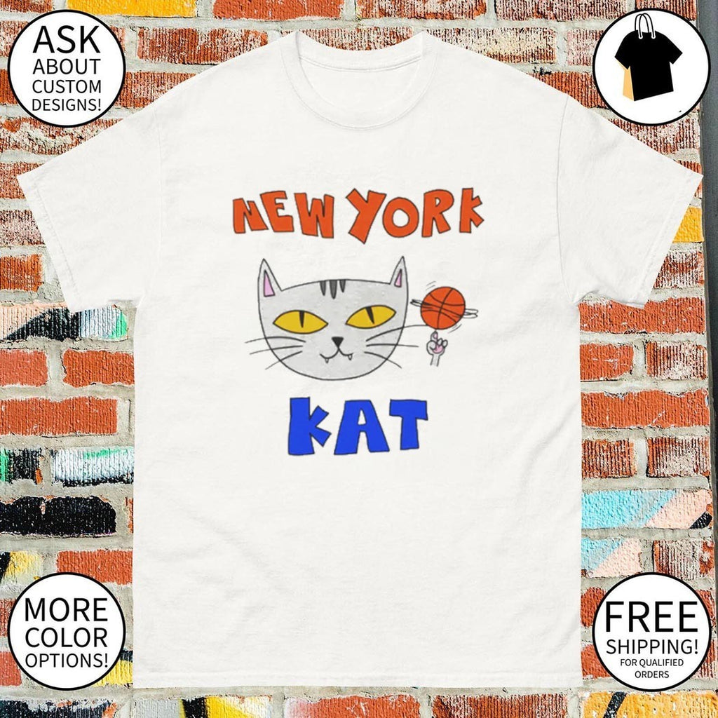 Basketball cat gray feline New York Kat fun apparel funny shirt
