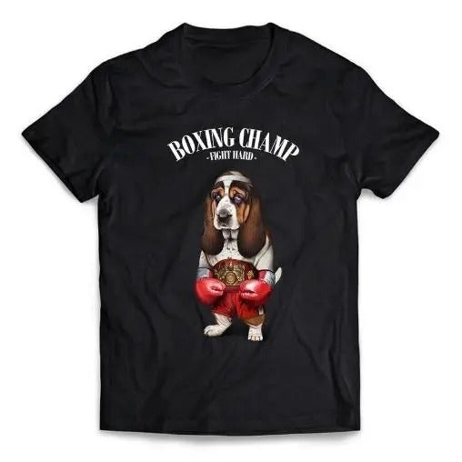 Basset Hound Dog Boxing Champion Fighter - Short-Sleeve Unisex T-Shirt Made in USA Hoodie Sweatshirt | PrintMintTees.com