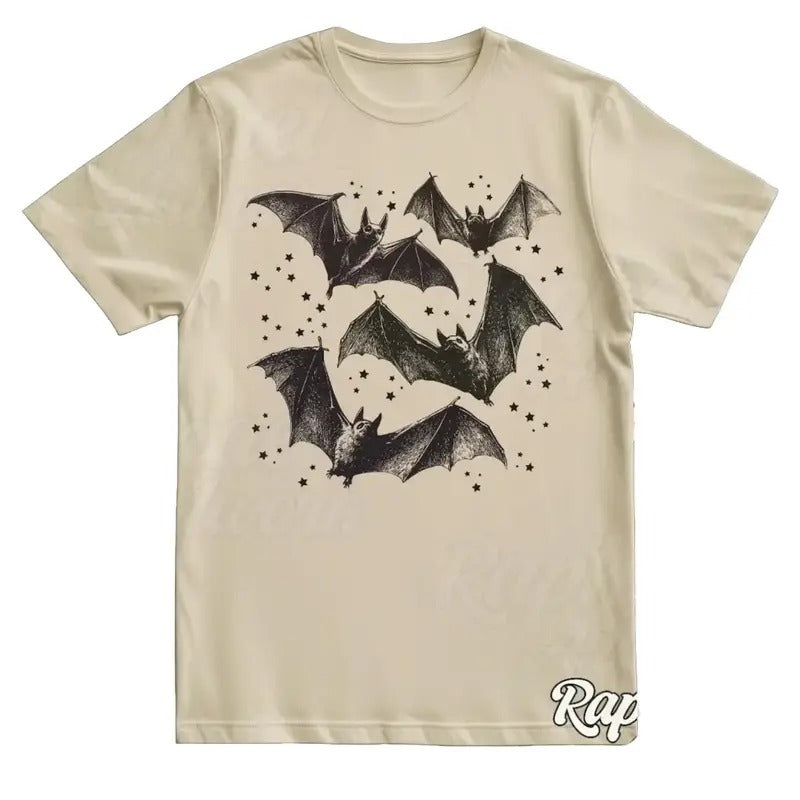 Bats Vintage T-Shirt, Retro Grunge Shirt, 90s Graphic Tee, Boho Gothic Outfit, Unisex 2000s Clothing Cotton Hoodie Sweatshirt