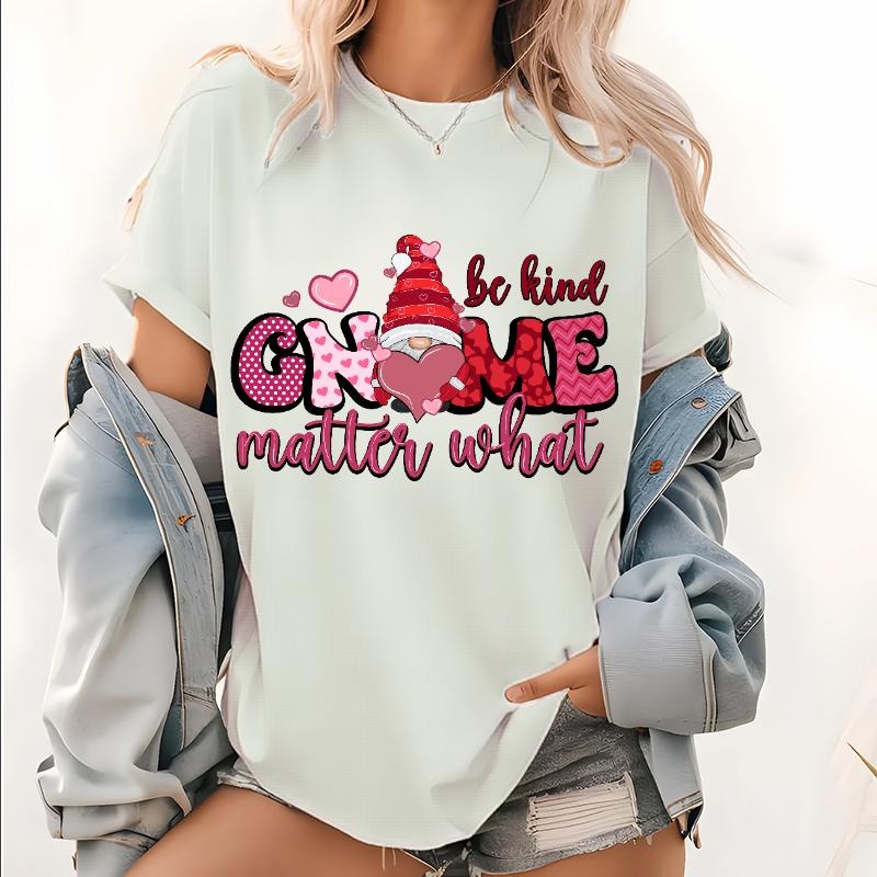 Be Kind Gnome Matter What Graphic T Shirt, Valentine's Day Theme Tops, Valentines Gnome Pattern Tee style 02 Hoodie...