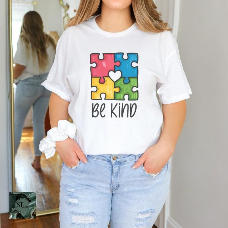 Be Kind Puzzle Piece White 100% Ring spun Cotton T-Shirt Unisex Fit Hoodie, Sweatshirt | PrintMintTees.com