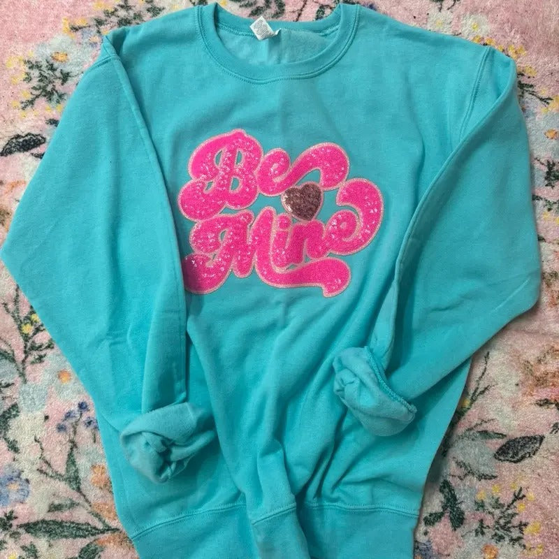 Be Mine Sequin Patch Sweatshirt | Valentine Patch Sweatshirt Shirt Hoodie | PrintMintTees.com