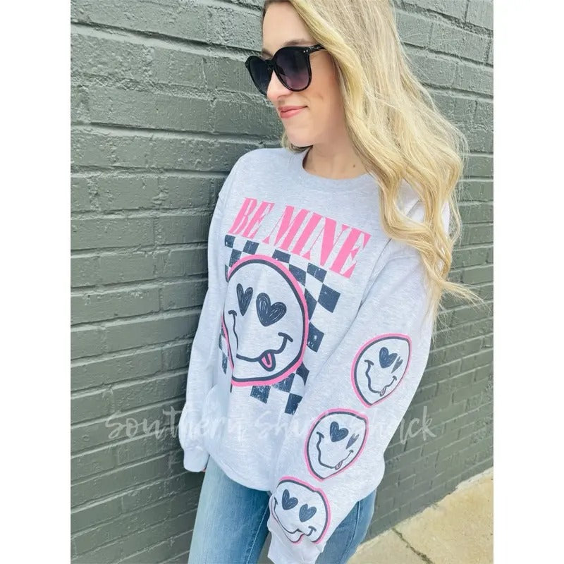 Be Mine Smiley Sleeve Sweatshirt Shirt Hoodie | PrintMintTees.com