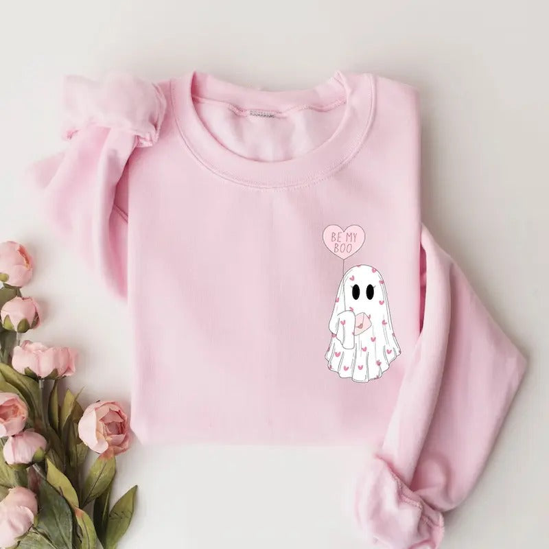 Be My Boo Sweatshirt, Ghost Sweater, Valentines Day Hoodie, XOXO Sweatshirt, Women Valentines Day Sweatshirt, Heart...