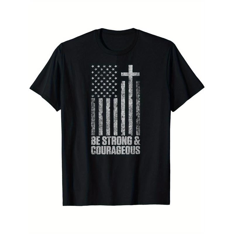 Be Strong and Courageous Men Women Christian American Flag T-Shirt made in usa Hoodie Sweatshirt | PrintMintTees.com