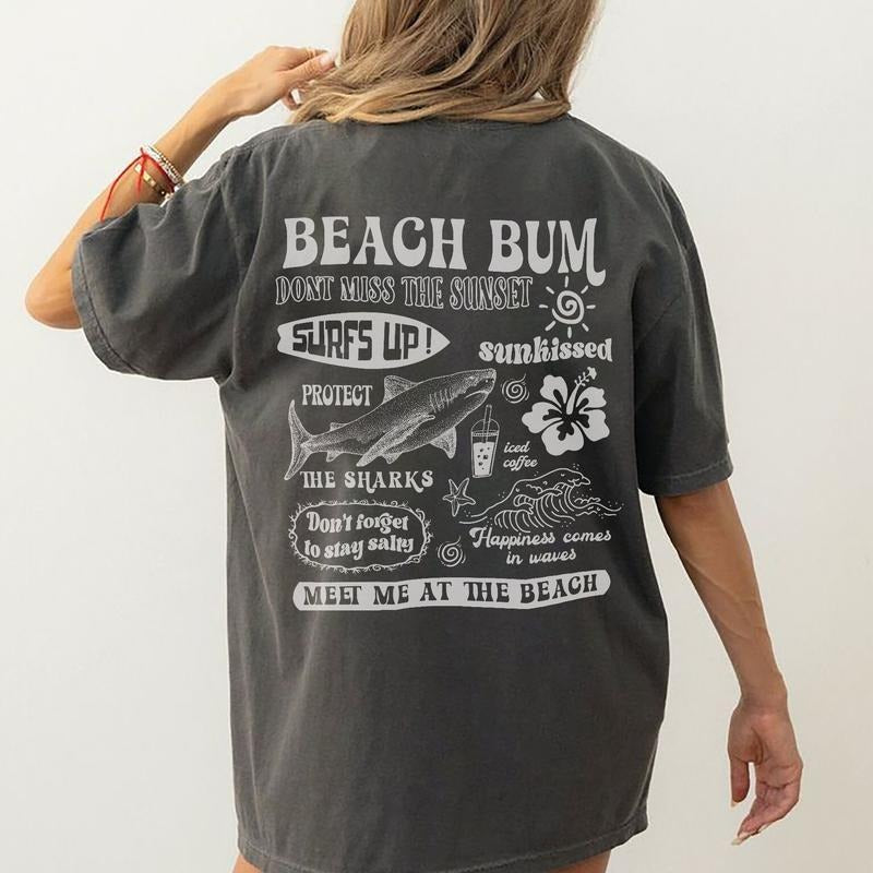 Beach Bum Tee Preppy Shirt Y2k Wearing Coconut girl Tee Shark Lover gift Woman's clothing Ocean Surf Shirt Hoodie Sweatshirt