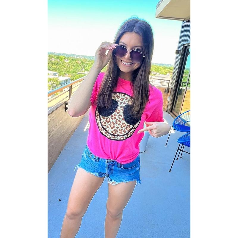Beach Vibes Leopard Smiley T-Shirt Hoodie Sweatshirt | PrintMintTees.com