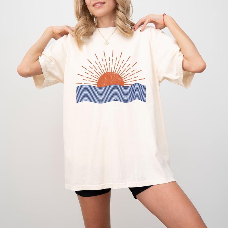 Beach Waves Sunset Summer Vacation Mykonos Hot Girl Summer Comfort Color Shirt Hoodie Sweatshirt
