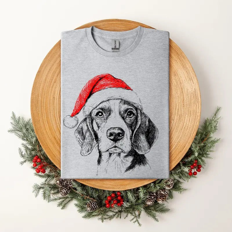 Beagle, Santa, Dog, Christmas, Dog Lover, Pet, T-Shirt, Soft Style Tee, Women's Graphic Tshirt Hoodie Sweatshirt