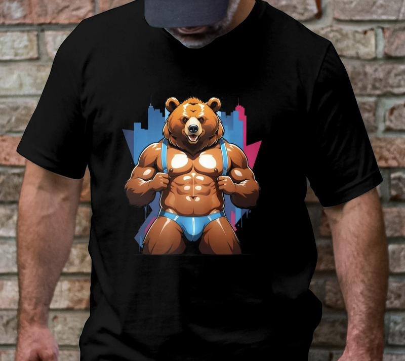 Bear City Skyline Graphic Tee, Bear Pride T-Shirt, Urban Bear Tank Design, Muscular Bear Art Shirt, Streetwear Animal Tee...