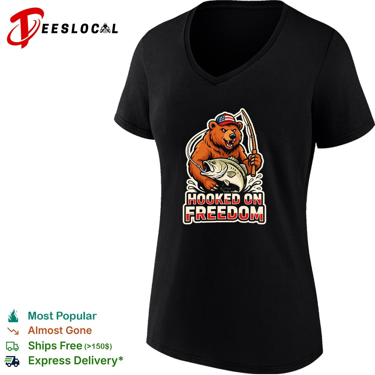 Bear fishing hooked on freedom shirt