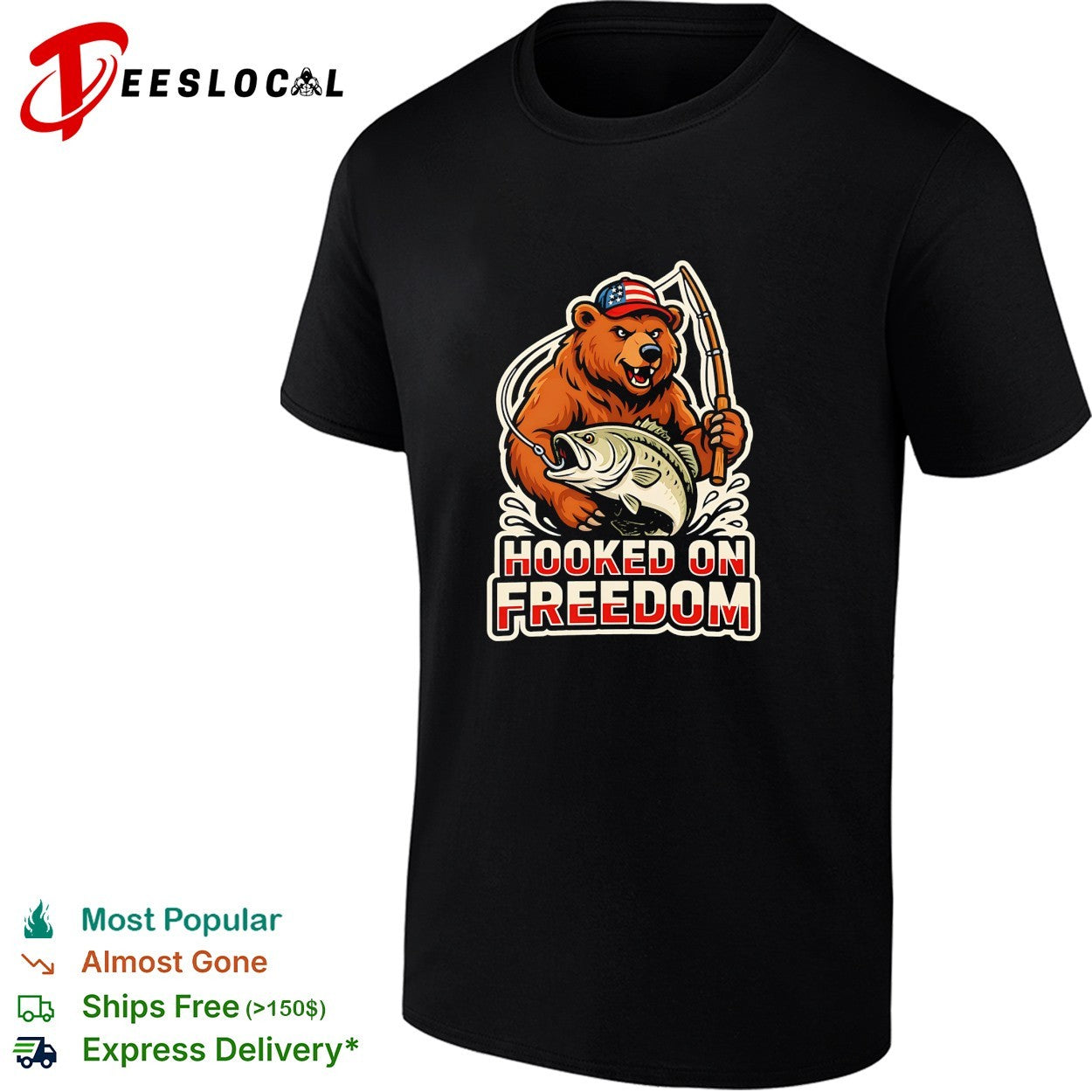 Bear fishing hooked on freedom shirt