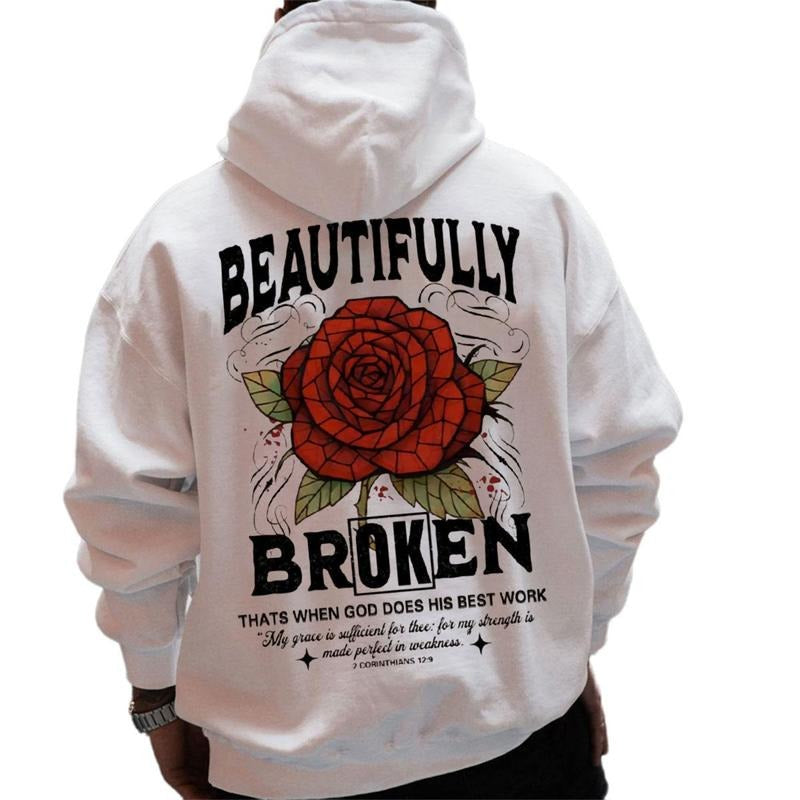 Beautifully Broken Christian Graphic Hoodie Fleece Fabric Casual Hooded Sweatshirt Trendy Tops Perfect Gift Shirt