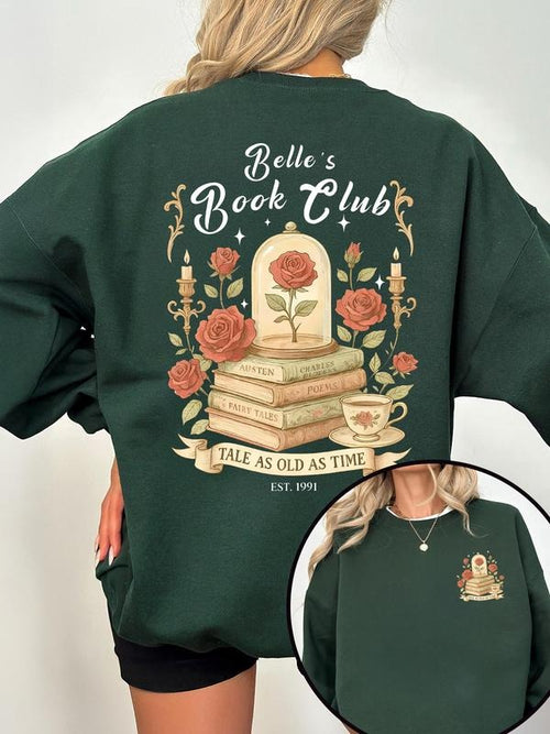 "Beauty Reading Club: Ancient Legends" printed sweatshirt, a dark green loose crew-neck sweatshirt, the perfect gift for...