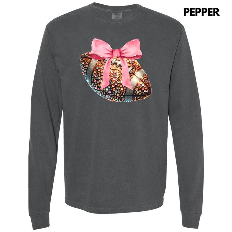 Bejeweled Football Coquette Long Sleeve Comfort Colors T-Shirt 'NLB' Hoodie Sweatshirt | PrintMintTees.com