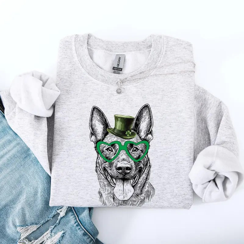 Belgian Malinois, Adorable Dog, St Patrick's Day, Lucky, Irish Sweatshirt, Crew Neck, Women's, Crewneck T-Shirts, Hoodie