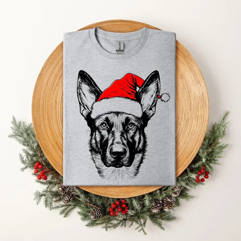 Belgian Malinois, Santa, Dog, Christmas, Dog Lover, Pet T-Shirt, Soft Style Tee, Women's Graphic Tshirt Hoodie Sweatshirt