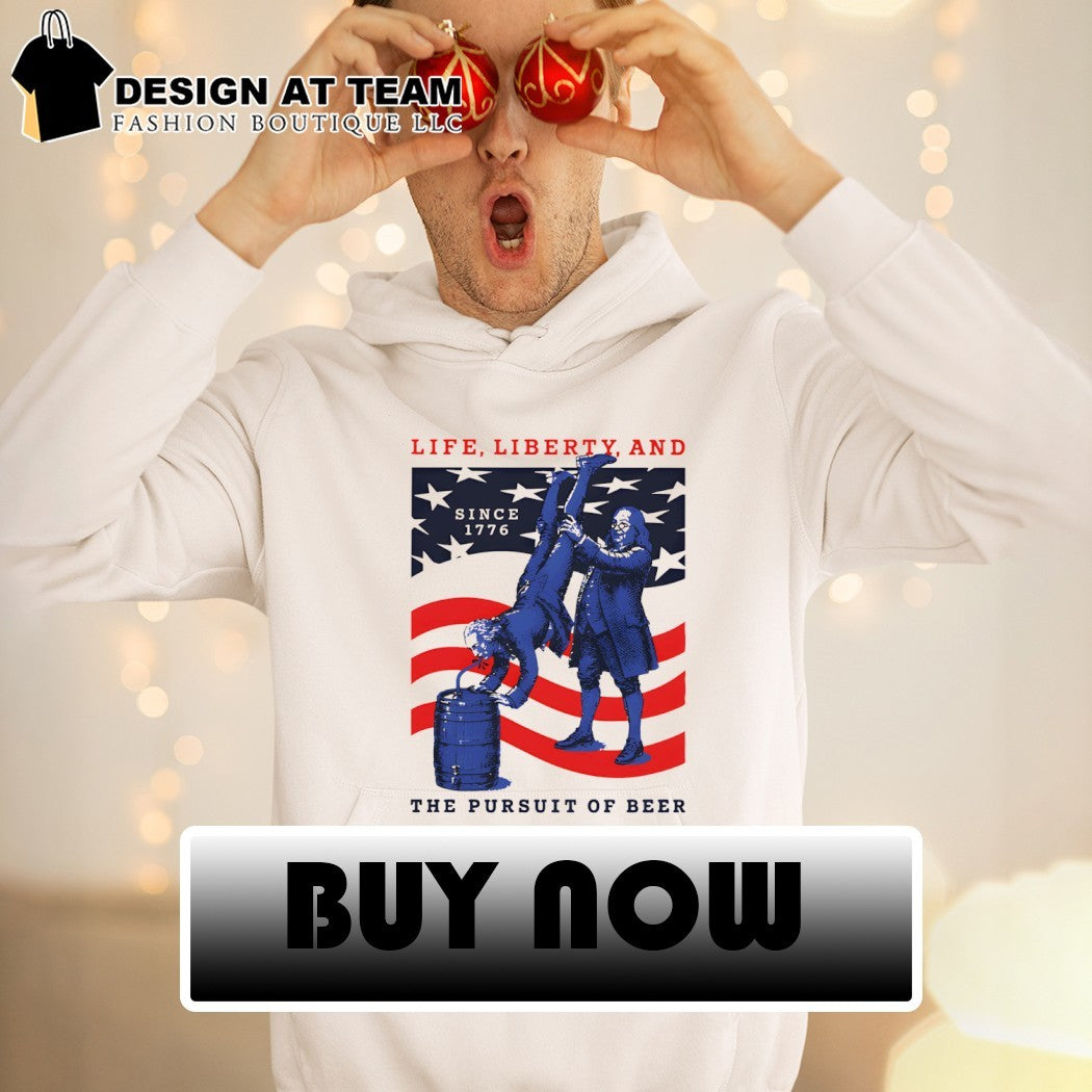 Benjamin Franklin Life Liberty and The Pursuit of Beer Pocket American flag shirt