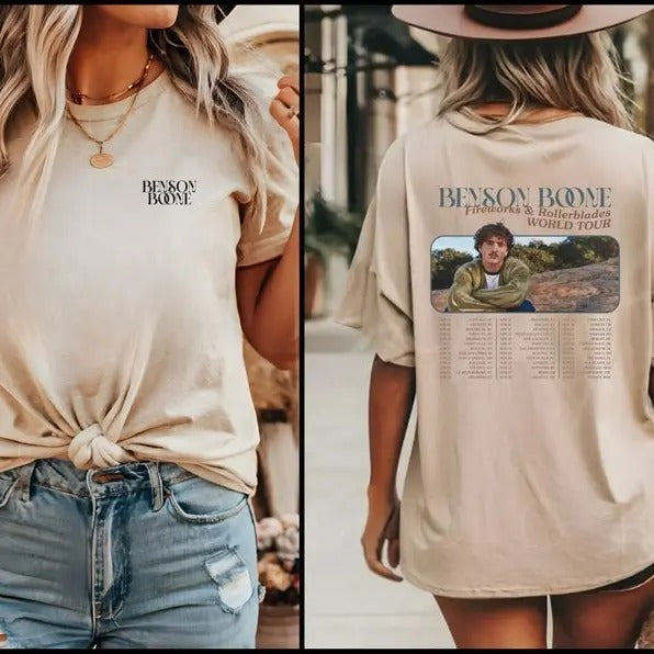 Benson Boone Shirt - Fireworks and Rollerblades World Tour 2024 - Benson Boone Tour Merch - Vintage Concert T-shirt...
