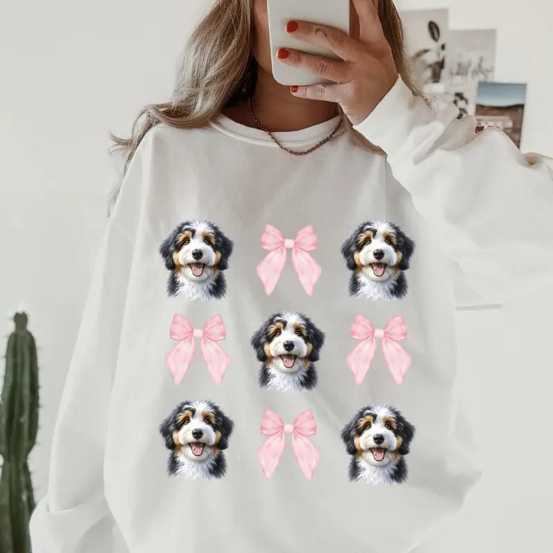 Bernadoodle with Bows Sweatshirt ~ Sweatshirt Unisex Apparel Relaxed Fit Printed in the USA Clothing Womenswear Casual...