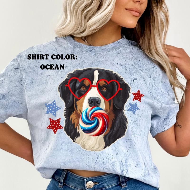 Bernese July 4th Dog Shirt ~ Unisex Apparel Relaxed Fit Printed In The USA Clothing Womenswear Casual Comfort Cotton Top...