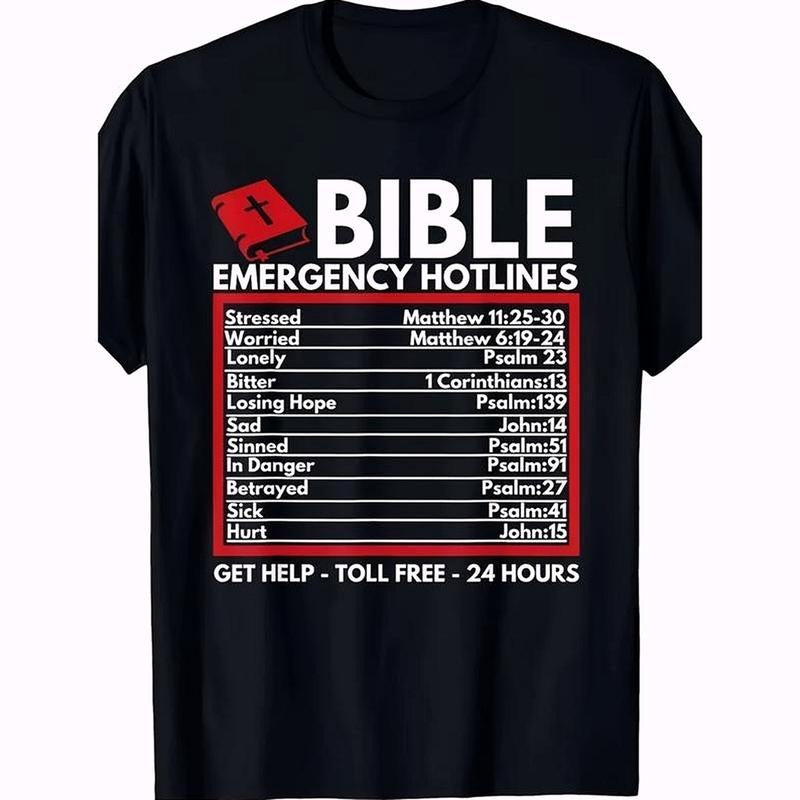 Bible Emergency Numbers - Funny Christian Tee Pure Cotton Casual Street Style Crew Neck Short Sleeve T-Shirt Tops Trendy...