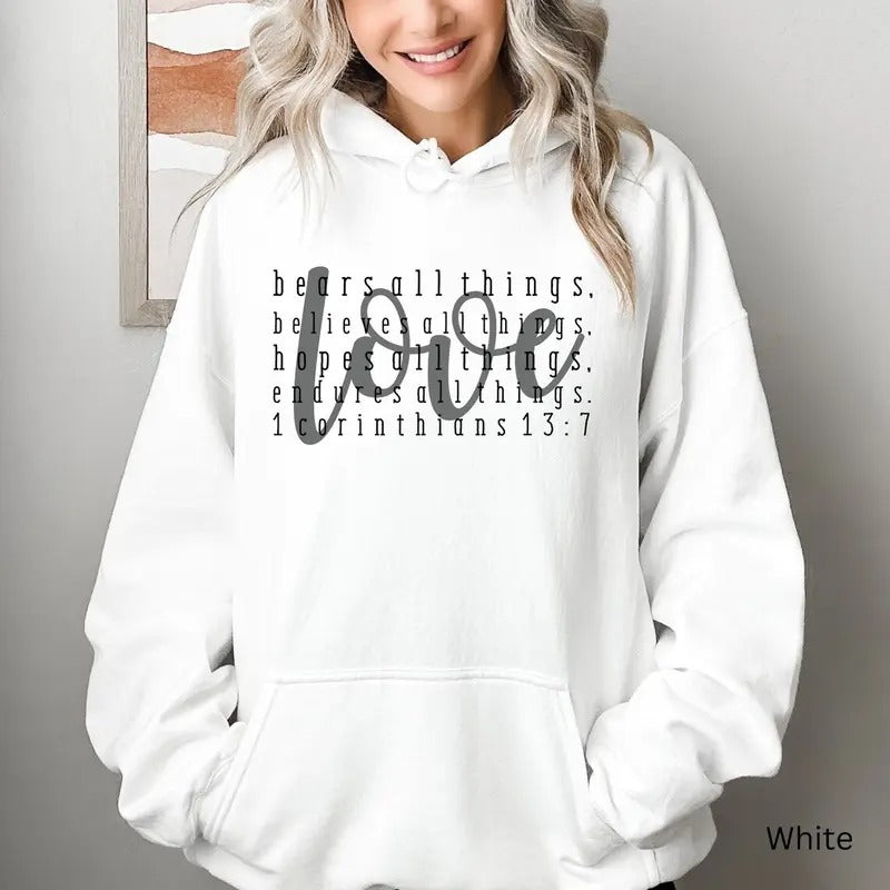 Bible Verse Sweatshirt Hoodie, 1 Corinthians 13 Sweatshirt, Christian Merch For Her, Scripture Bible Verse Sweatshirt Shirt