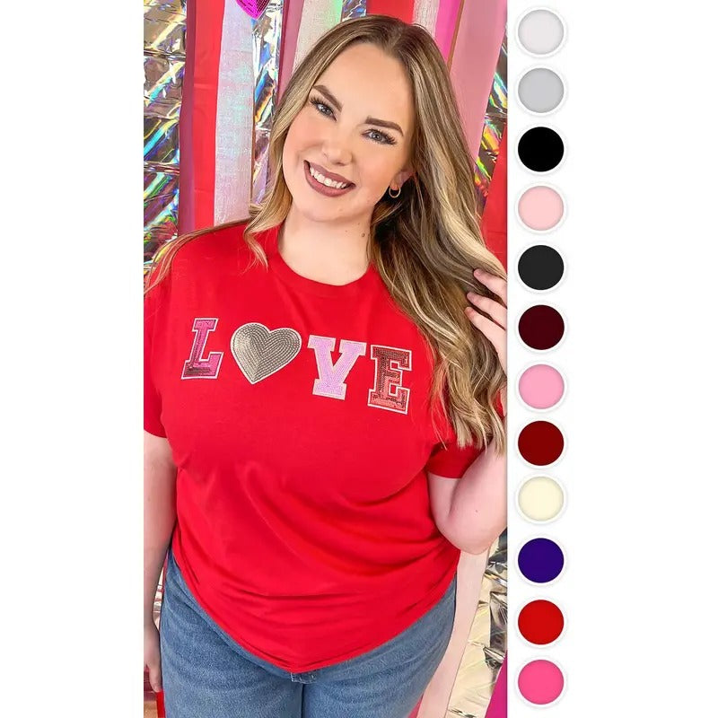 Big Heart Love Sequin Valentine Graphic T-Shirt Hoodie Sweatshirt | PrintMintTees.com