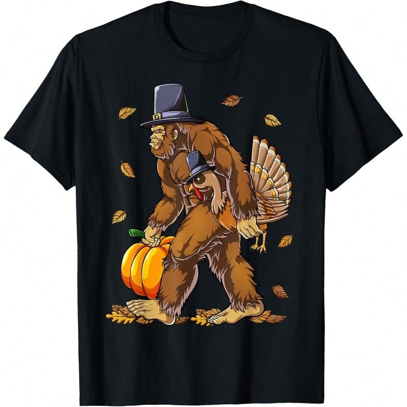 Bigfoot Pilgrim Turkey Pumpkin Thanksgiving Day Boys Men T-Shirt Hoodie Sweatshirt | PrintMintTees.com